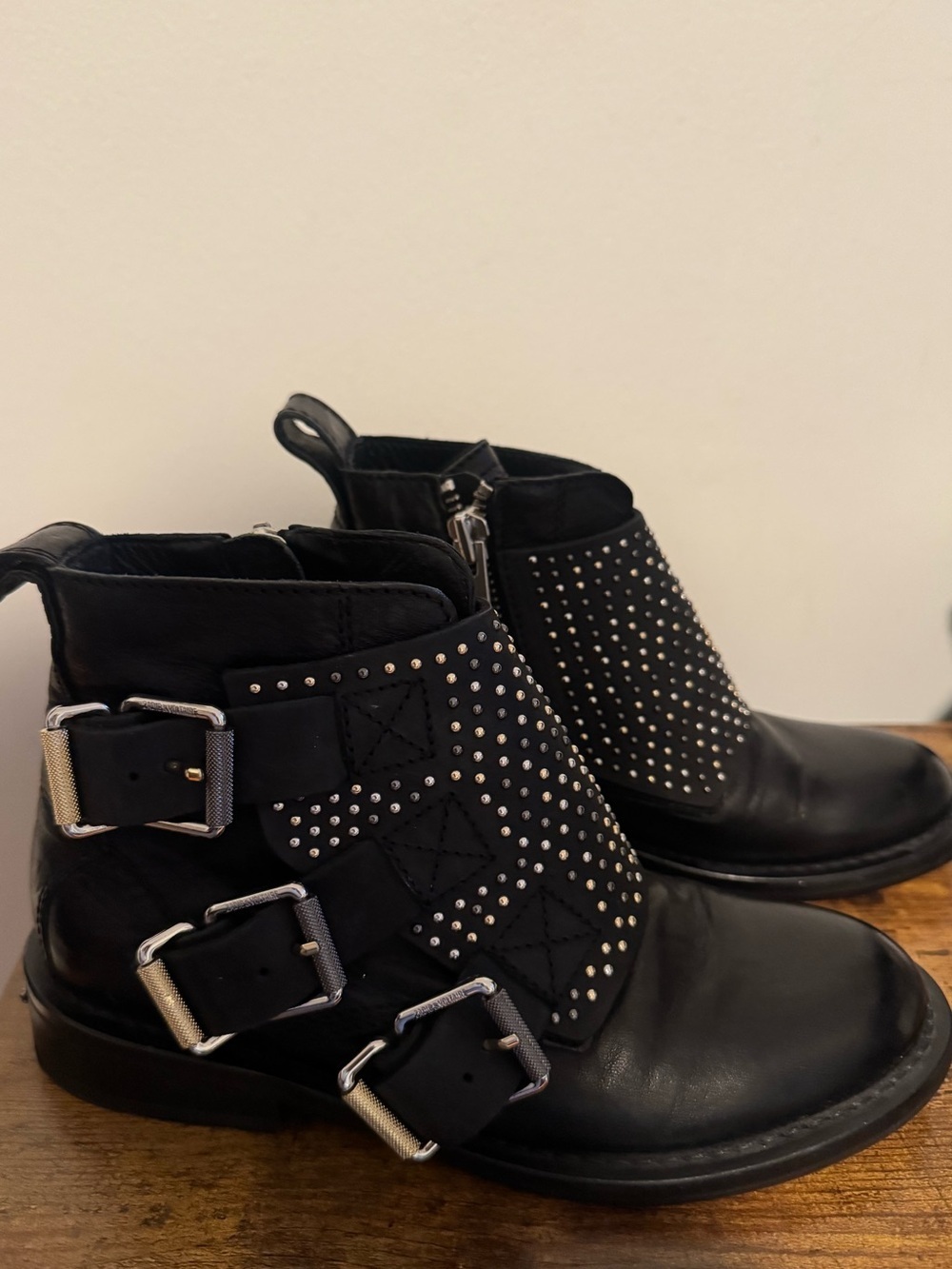 Zadig & Voltaire Black Studded Leather Ankle Boots Size 37